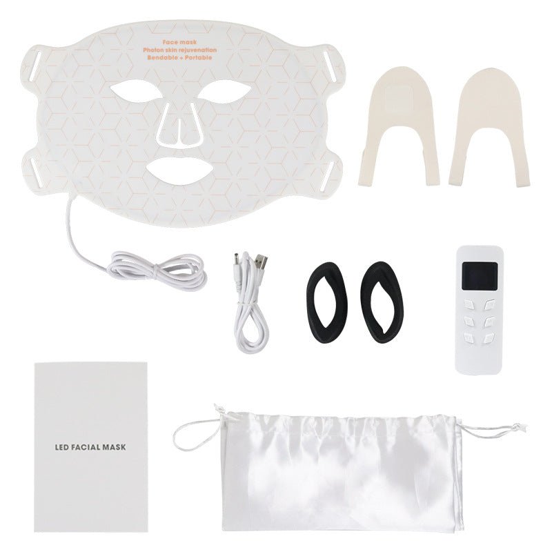LED Silicone Mask Facial Neck Red Blue Light Household Skin Rejuvenation Mask - IVOIRART.COM