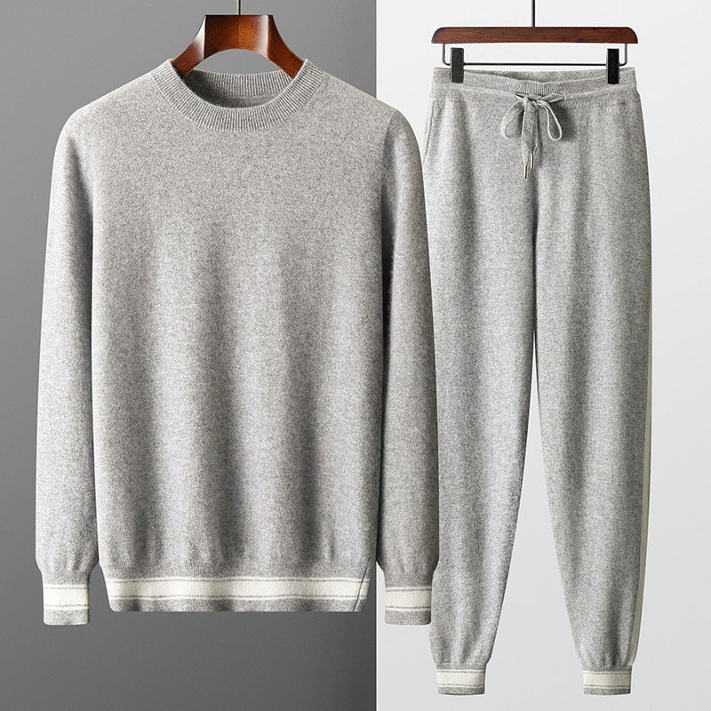 Leisure Sports Cashmere Men's Round Neck Sweater Suit - IVOIRART.COM