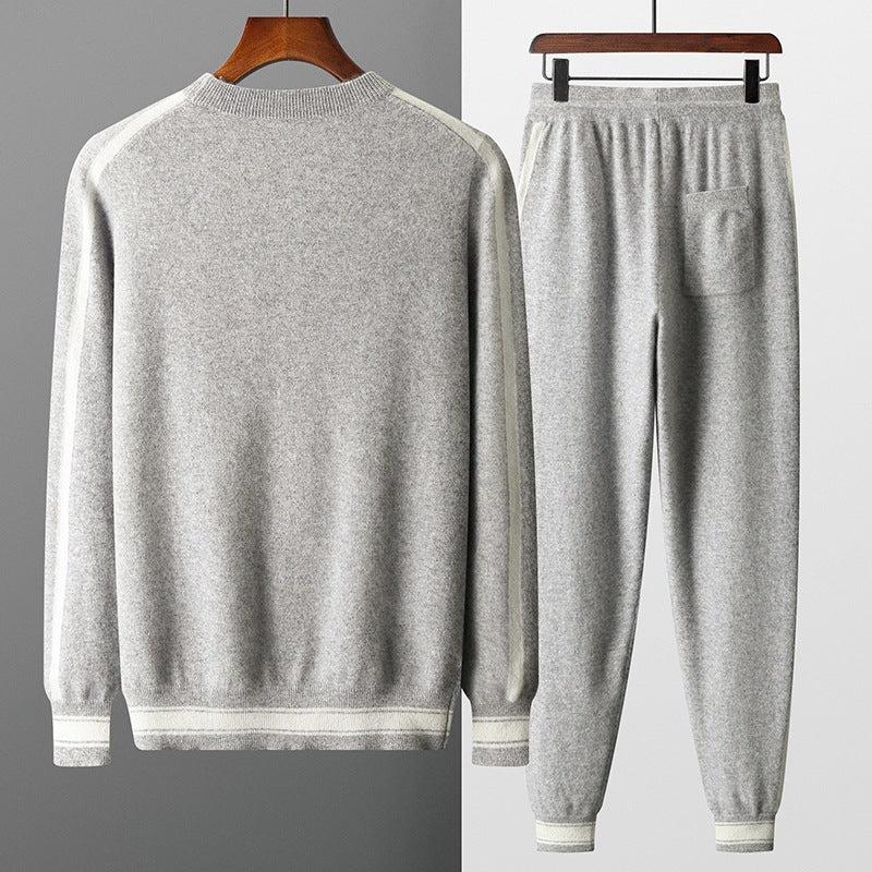 Leisure Sports Cashmere Men's Round Neck Sweater Suit - IVOIRART.COM