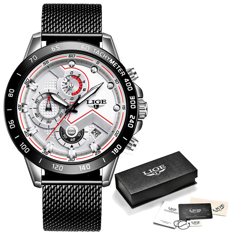 LIGE LG9929 Explosive Men's Mesh Strap Watch – Quartz, 30M Waterproof, Alloy Case. - IVOIRART.COM