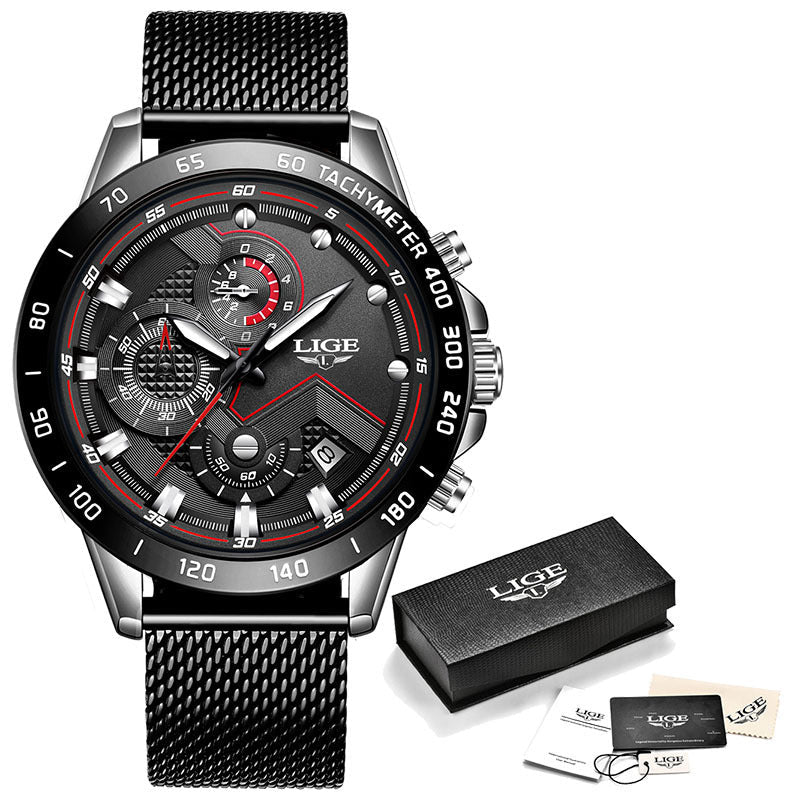LIGE LG9929 Explosive Men's Mesh Strap Watch – Quartz, 30M Waterproof, Alloy Case. - IVOIRART.COM