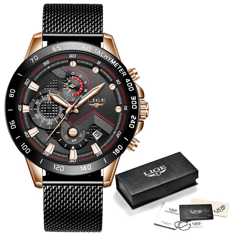 LIGE LG9929 Explosive Men's Mesh Strap Watch – Quartz, 30M Waterproof, Alloy Case. - IVOIRART.COM