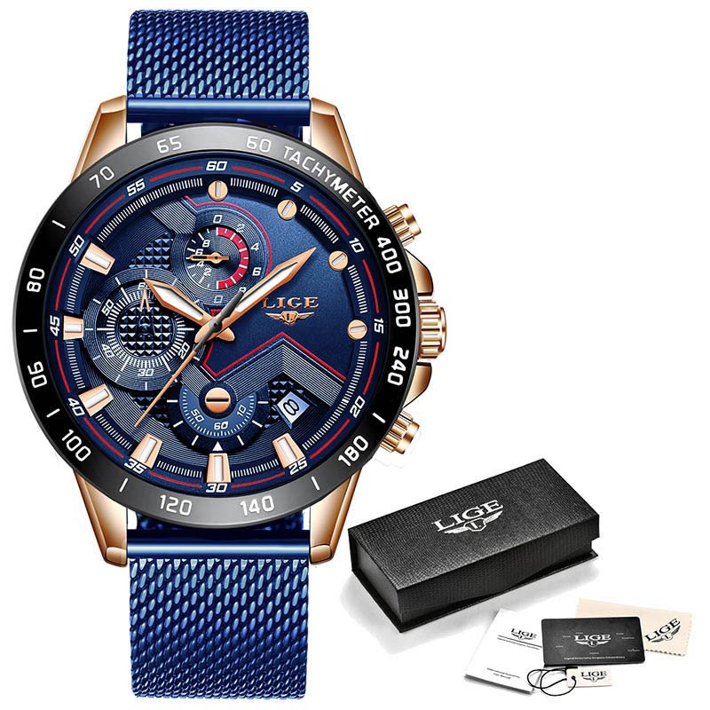 LIGE LG9929 Explosive Men's Mesh Strap Watch – Quartz, 30M Waterproof, Alloy Case. - IVOIRART.COM