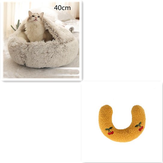 Lit Douillet Rond 2 en 1 pour Chiens et Chats, Maison d'Hiver en Peluche Longue, Douce et Chaude - IVOIRART.COM