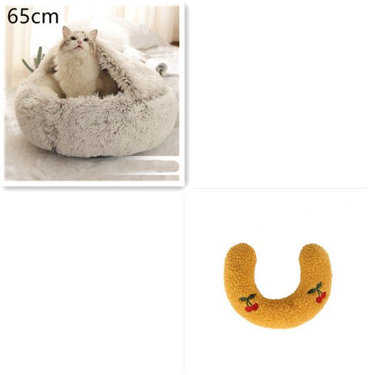 Lit Douillet Rond 2 en 1 pour Chiens et Chats, Maison d'Hiver en Peluche Longue, Douce et Chaude - IVOIRART.COM
