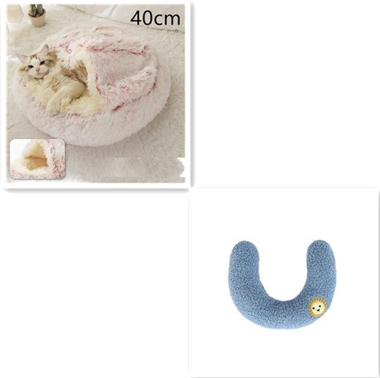 Lit Douillet Rond 2 en 1 pour Chiens et Chats, Maison d'Hiver en Peluche Longue, Douce et Chaude - IVOIRART.COM