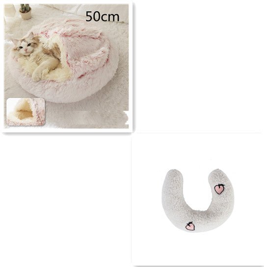 Lit Douillet Rond 2 en 1 pour Chiens et Chats, Maison d'Hiver en Peluche Longue, Douce et Chaude - IVOIRART.COM