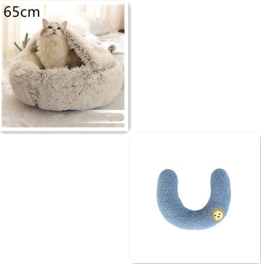 Lit Douillet Rond 2 en 1 pour Chiens et Chats, Maison d'Hiver en Peluche Longue, Douce et Chaude - IVOIRART.COM