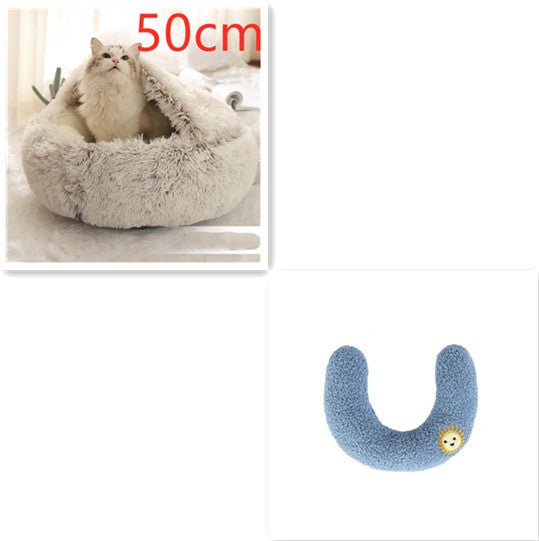 Lit Douillet Rond 2 en 1 pour Chiens et Chats, Maison d'Hiver en Peluche Longue, Douce et Chaude - IVOIRART.COM