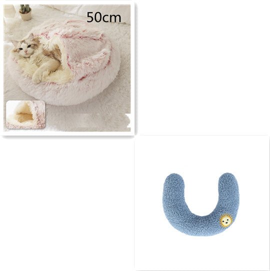 Lit Douillet Rond 2 en 1 pour Chiens et Chats, Maison d'Hiver en Peluche Longue, Douce et Chaude - IVOIRART.COM