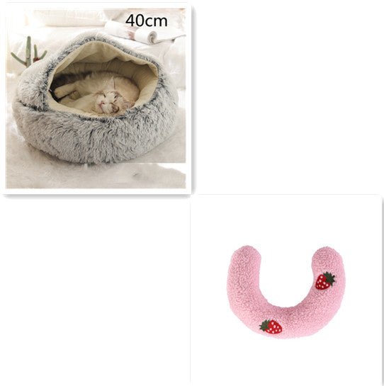 Lit Douillet Rond 2 en 1 pour Chiens et Chats, Maison d'Hiver en Peluche Longue, Douce et Chaude - IVOIRART.COM