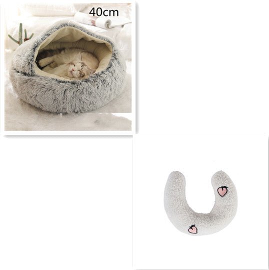 Lit Douillet Rond 2 en 1 pour Chiens et Chats, Maison d'Hiver en Peluche Longue, Douce et Chaude - IVOIRART.COM