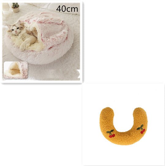Lit Douillet Rond 2 en 1 pour Chiens et Chats, Maison d'Hiver en Peluche Longue, Douce et Chaude - IVOIRART.COM