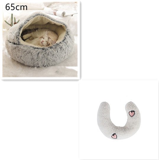 Lit Douillet Rond 2 en 1 pour Chiens et Chats, Maison d'Hiver en Peluche Longue, Douce et Chaude - IVOIRART.COM