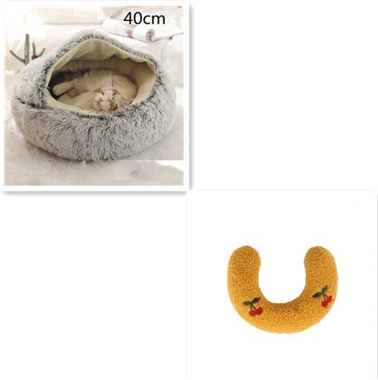 Lit Douillet Rond 2 en 1 pour Chiens et Chats, Maison d'Hiver en Peluche Longue, Douce et Chaude - IVOIRART.COM