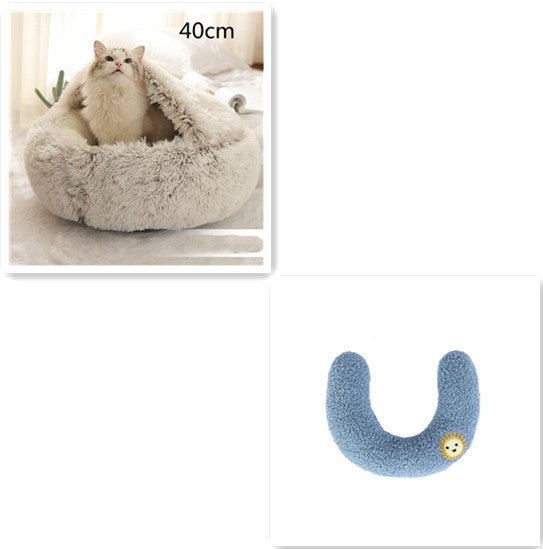 Lit Douillet Rond 2 en 1 pour Chiens et Chats, Maison d'Hiver en Peluche Longue, Douce et Chaude - IVOIRART.COM