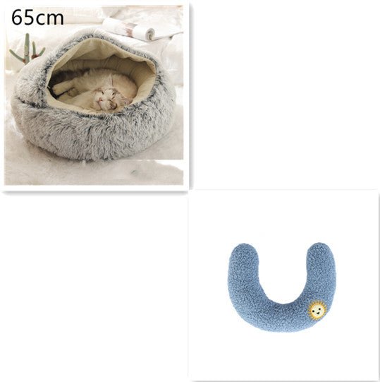 Lit Douillet Rond 2 en 1 pour Chiens et Chats, Maison d'Hiver en Peluche Longue, Douce et Chaude - IVOIRART.COM