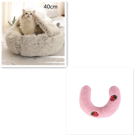 Lit Douillet Rond 2 en 1 pour Chiens et Chats, Maison d'Hiver en Peluche Longue, Douce et Chaude - IVOIRART.COM