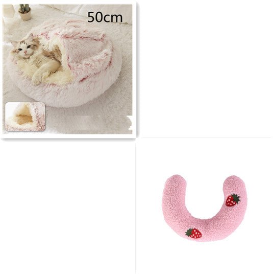 Lit Douillet Rond 2 en 1 pour Chiens et Chats, Maison d'Hiver en Peluche Longue, Douce et Chaude - IVOIRART.COM