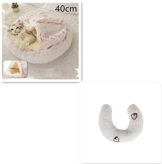 Lit Douillet Rond 2 en 1 pour Chiens et Chats, Maison d'Hiver en Peluche Longue, Douce et Chaude - IVOIRART.COM
