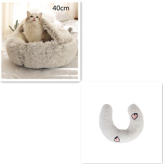 Lit Douillet Rond 2 en 1 pour Chiens et Chats, Maison d'Hiver en Peluche Longue, Douce et Chaude - IVOIRART.COM