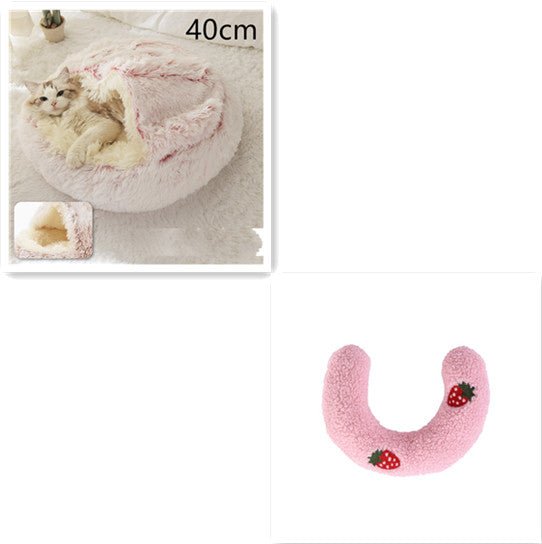 Lit Douillet Rond 2 en 1 pour Chiens et Chats, Maison d'Hiver en Peluche Longue, Douce et Chaude - IVOIRART.COM