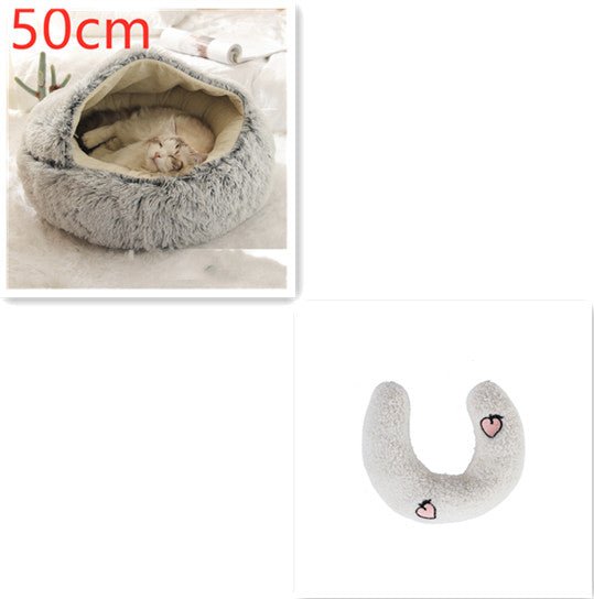 Lit Douillet Rond 2 en 1 pour Chiens et Chats, Maison d'Hiver en Peluche Longue, Douce et Chaude - IVOIRART.COM