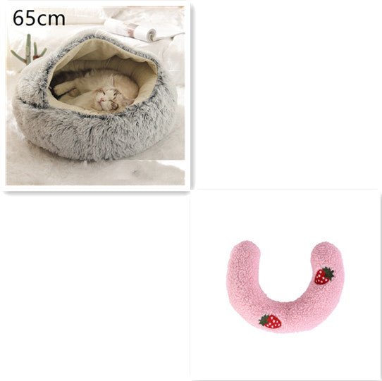 Lit Douillet Rond 2 en 1 pour Chiens et Chats, Maison d'Hiver en Peluche Longue, Douce et Chaude - IVOIRART.COM