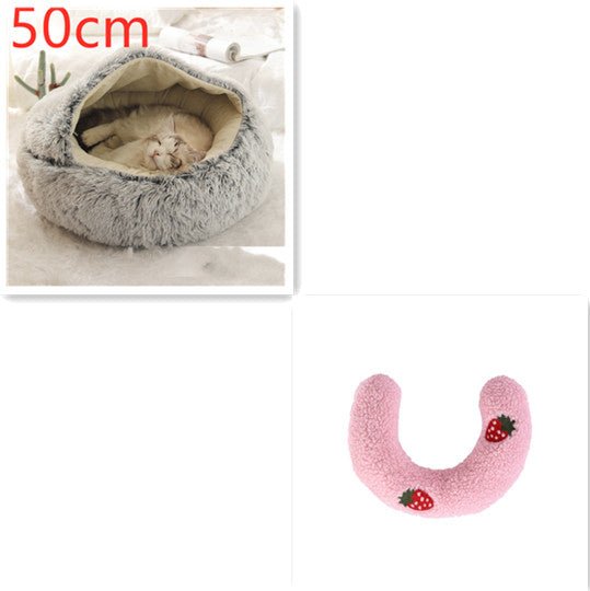 Lit Douillet Rond 2 en 1 pour Chiens et Chats, Maison d'Hiver en Peluche Longue, Douce et Chaude - IVOIRART.COM