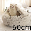 Lit Douillet Rond 2 en 1 pour Chiens et Chats, Maison d'Hiver en Peluche Longue, Douce et Chaude - IVOIRART.COM