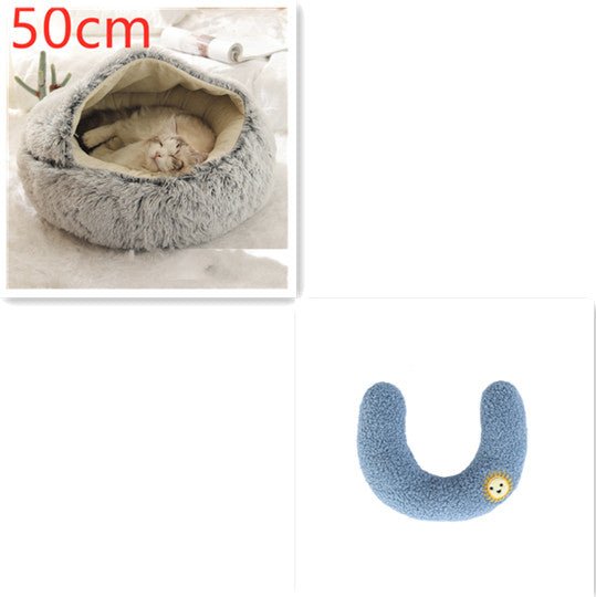 Lit Douillet Rond 2 en 1 pour Chiens et Chats, Maison d'Hiver en Peluche Longue, Douce et Chaude - IVOIRART.COM