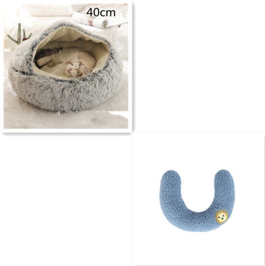 Lit Douillet Rond 2 en 1 pour Chiens et Chats, Maison d'Hiver en Peluche Longue, Douce et Chaude - IVOIRART.COM