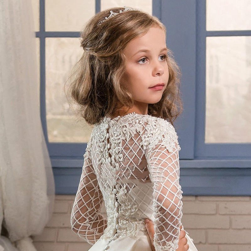Little Girl Long Sleeve Dresses Champagne - IVOIRART.COM