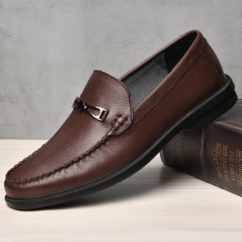 Loafers Men's First Layer Cowhide Embossed Business Leisure Slip On - IVOIRART.COM
