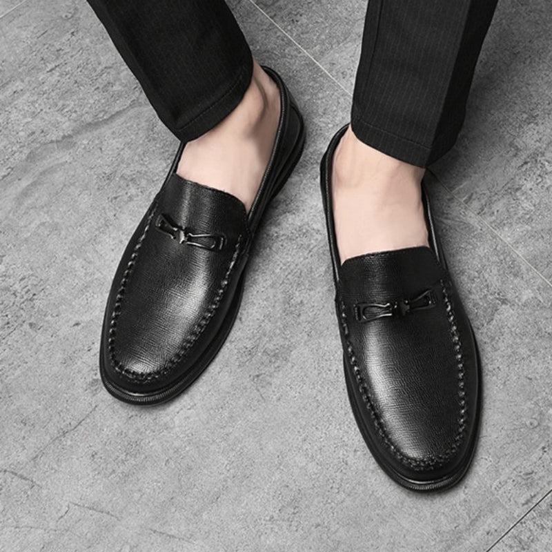 Loafers Men's First Layer Cowhide Embossed Business Leisure Slip On - IVOIRART.COM
