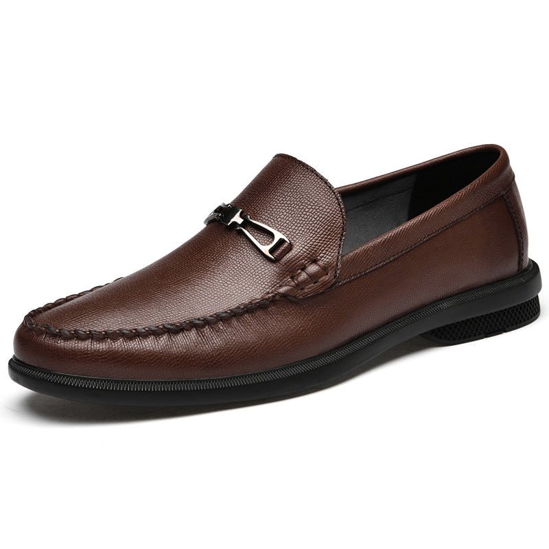 Loafers Men's First Layer Cowhide Embossed Business Leisure Slip On - IVOIRART.COM