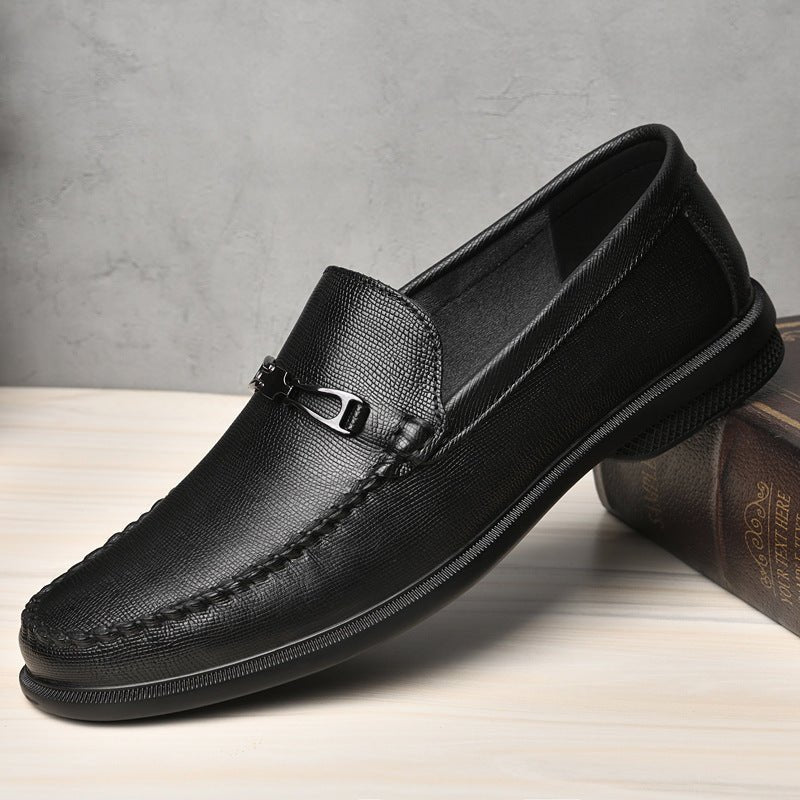 Loafers Men's First Layer Cowhide Embossed Business Leisure Slip On - IVOIRART.COM