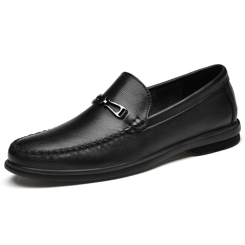 Loafers Men's First Layer Cowhide Embossed Business Leisure Slip On - IVOIRART.COM