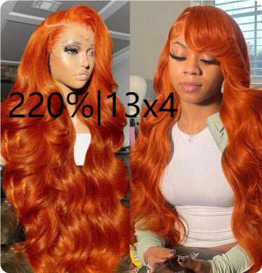 Long Curly Hair Fluffy Curly Hair Orange Big Wave Real Hair Headband For Women - IVOIRART.COM