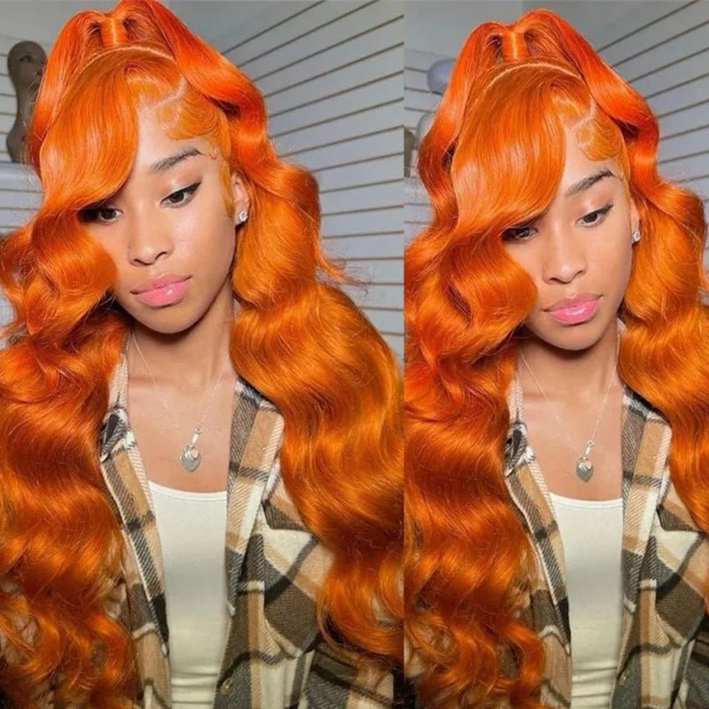 Long Curly Hair Fluffy Curly Hair Orange Big Wave Real Hair Headband For Women - IVOIRART.COM