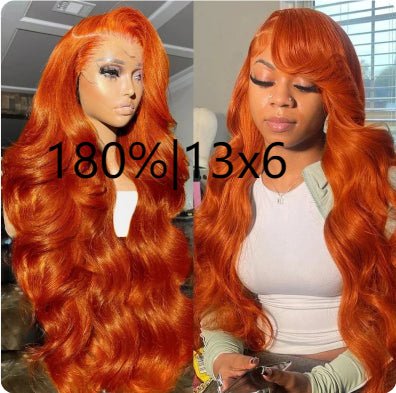 Long Curly Hair Fluffy Curly Hair Orange Big Wave Real Hair Headband For Women - IVOIRART.COM