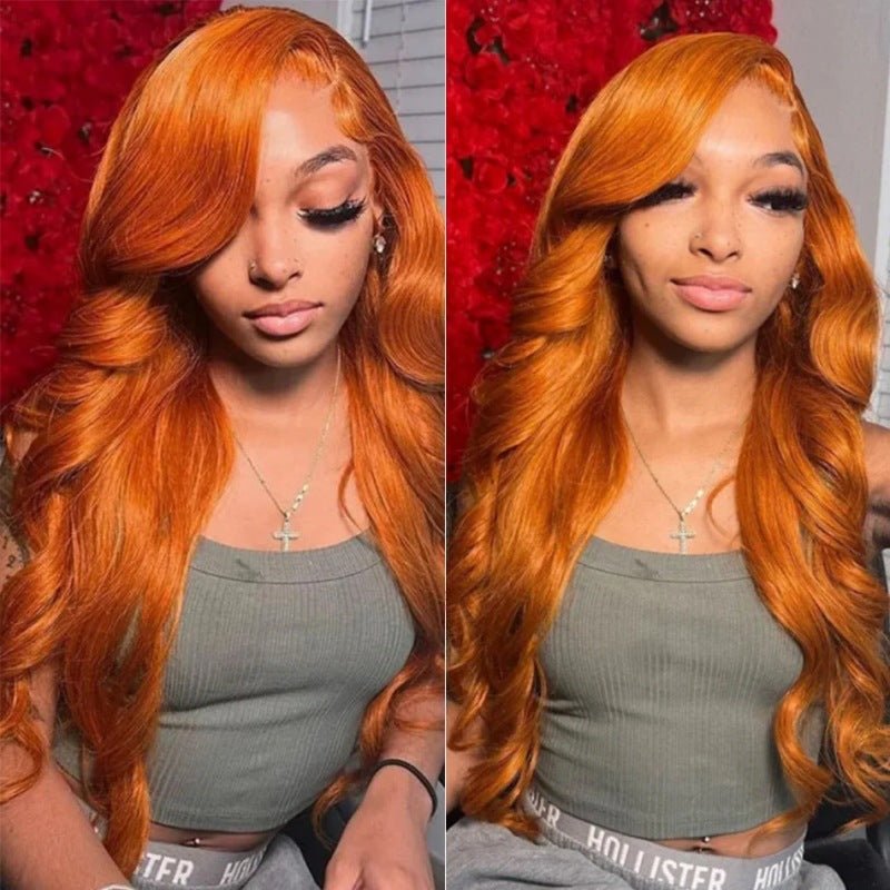 Long Curly Hair Fluffy Curly Hair Orange Big Wave Real Hair Headband For Women - IVOIRART.COM