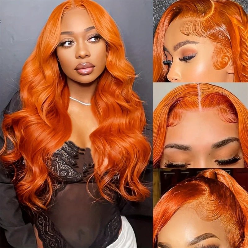 Long Curly Hair Fluffy Curly Hair Orange Big Wave Real Hair Headband For Women - IVOIRART.COM
