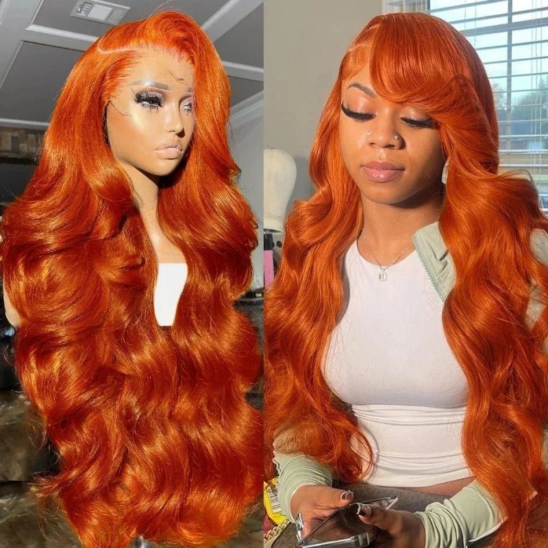Long Curly Hair Fluffy Curly Hair Orange Big Wave Real Hair Headband For Women - IVOIRART.COM
