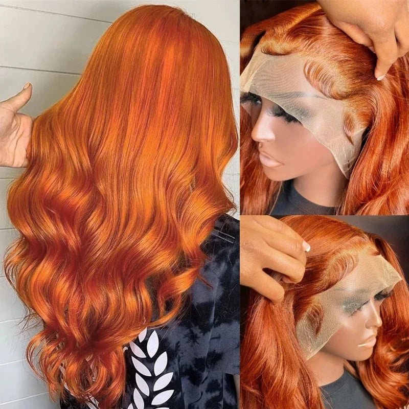 Long Curly Hair Fluffy Curly Hair Orange Big Wave Real Hair Headband For Women - IVOIRART.COM
