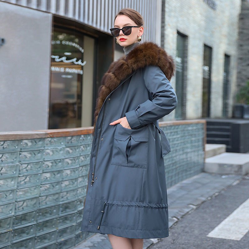 Long Detachable Rex Rabbit Liner Fur Coat - IVOIRART.COM