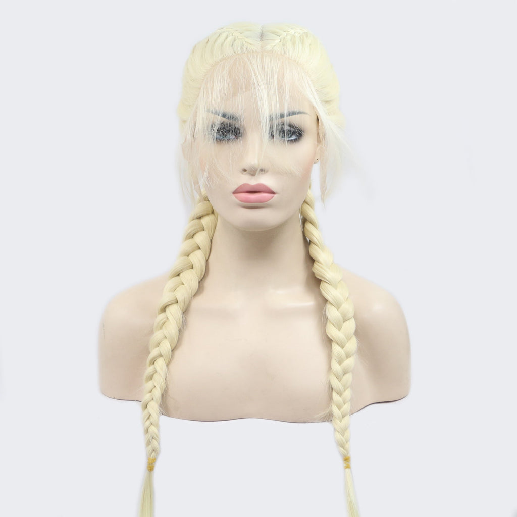 Long Section With Bangs Double Ponytail Fishbone Braid Wig - IVOIRART.COM