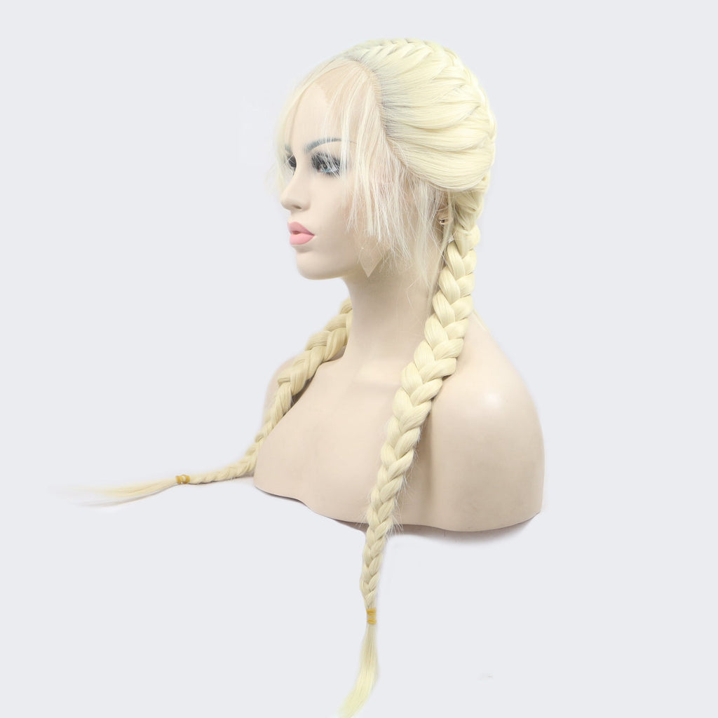 Long Section With Bangs Double Ponytail Fishbone Braid Wig - IVOIRART.COM