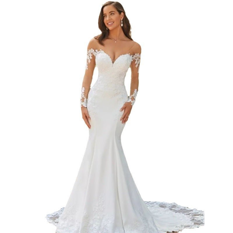 Long Sleeve Backless Lace Fishtail Wedding Dress - IVOIRART.COM