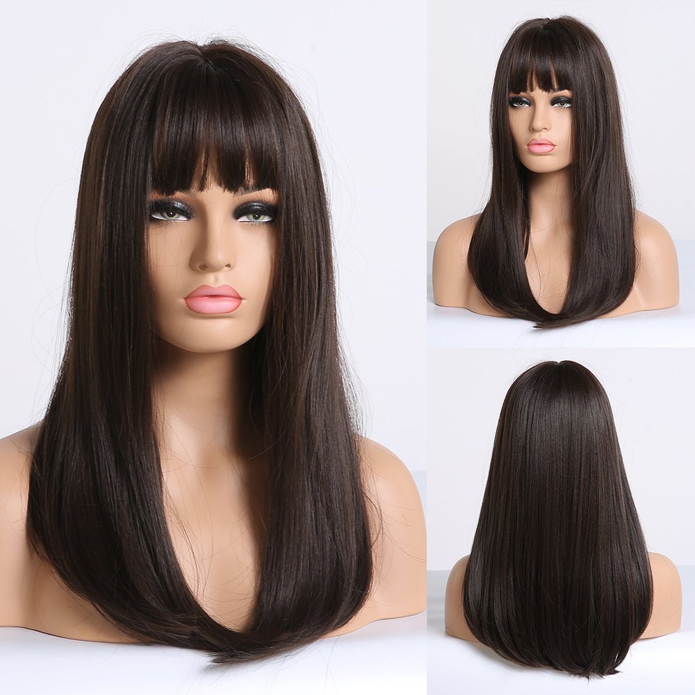 Long Smooth Synthetic Wig With Bangs For Women - IVOIRART.COM